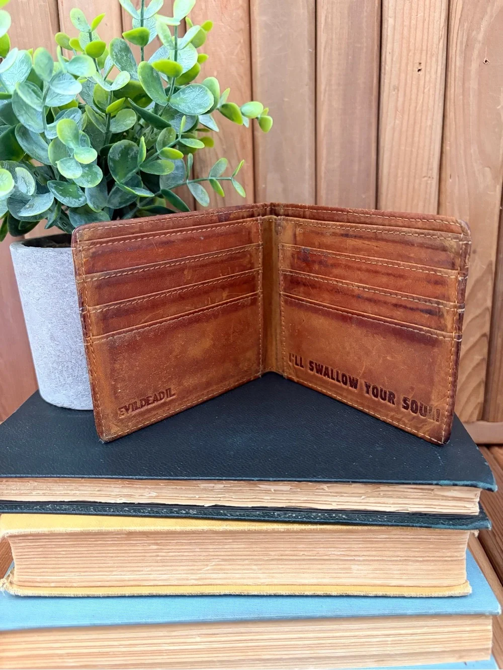 Evil Dead II Distressed Leather Wallet, Horror Movie Merch, Cult Film Collectors